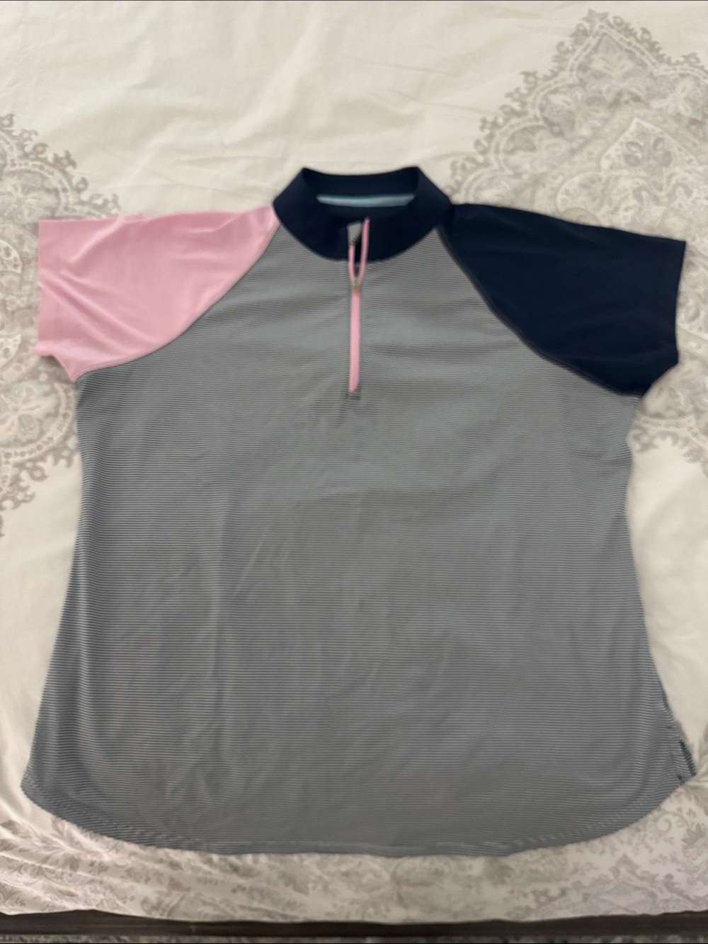 Peter Millar Pink and Navy Golf Shirt XL